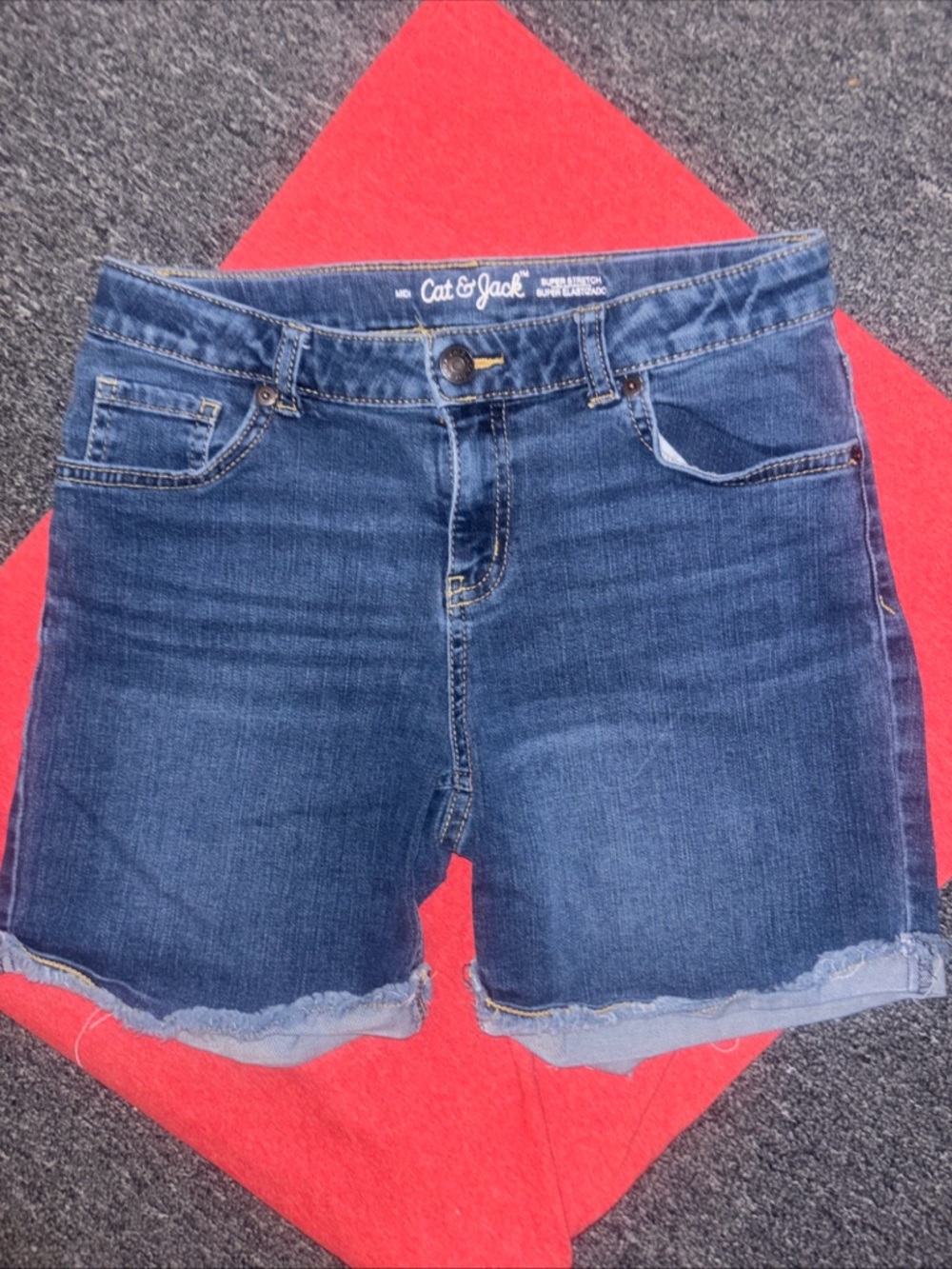 Girls Cat & Jack Dark Blue Denim Frayed Hem Shorts